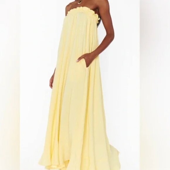 Show Me Your Mumu Around The World Maxi Dress - Strapless Yellow Cotton Gauze S - Picture 9 of 9